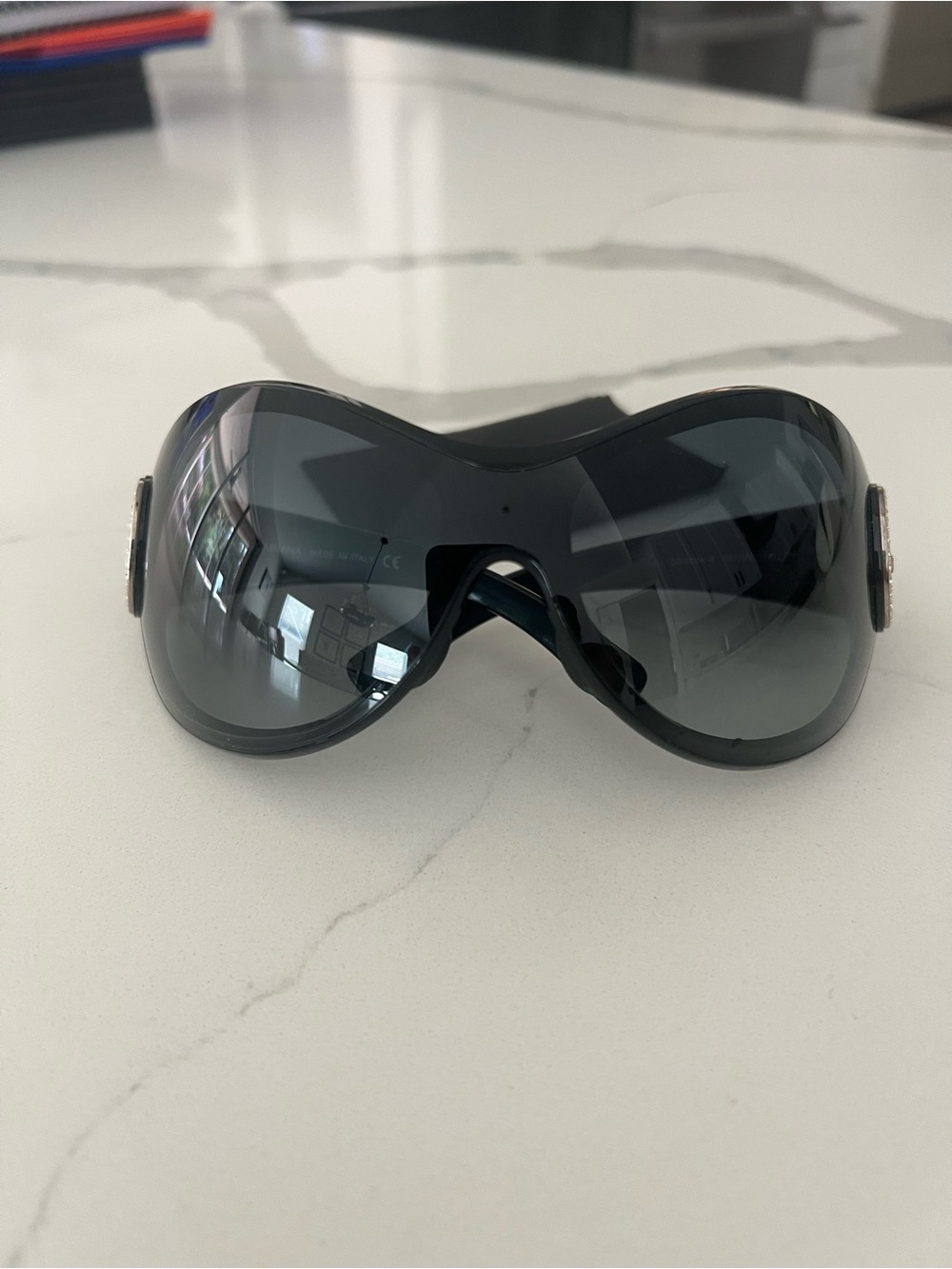 Vintage Dolce & Gabbana DG6024-B Rhinestone Shield Sunglasses Black Y2K - Picture 6 of 10